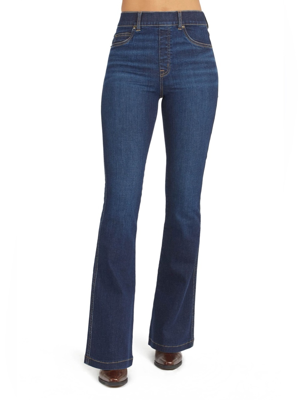 SPANX Flare Dark Wash Jeans Pull On Stretch, Size Medium